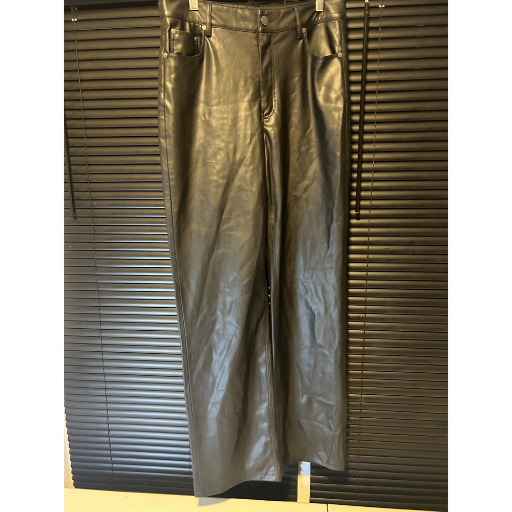 Zara Faux Leather Pants Women 29 Black High Rise Five Pocket Edgy Chic